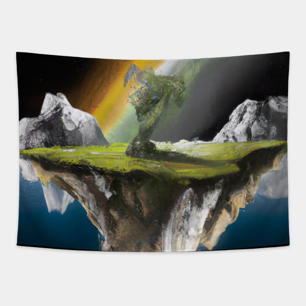 Flying Island Outer Space Tapestry by maxcode