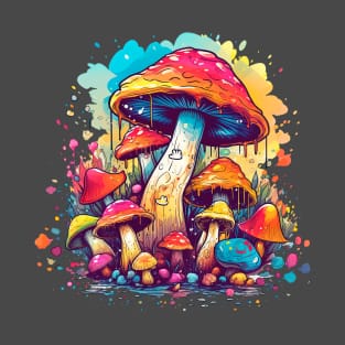 Trippy magic mashrooms watercolor vector T-Shirt