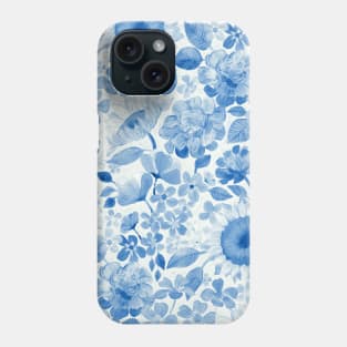 Denim Blue Monochrome Retro Floral Phone Case