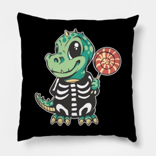 Cute Green T-Rex Dinosaur illustration Holding a Popsicle! Pillow