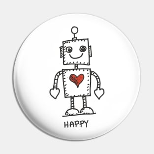 Cute Happy Robot Pin