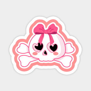 Skull with Pink Bow Magnet