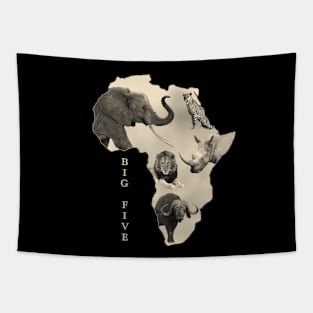 Africa and BIG FIVE - Elephant, Lion, Leopard, Rhino, Buffalo Tapestry