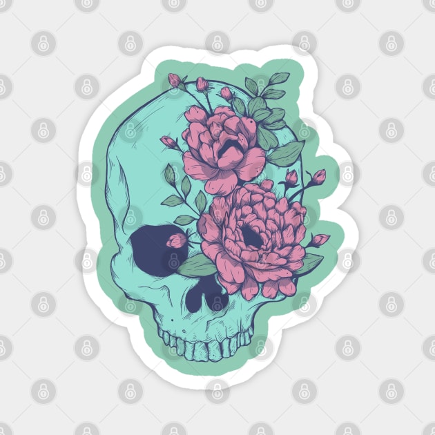 Blue Floral Skull Magnet by Jess Adams