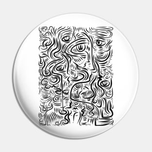 Black and White Graffiti Art Abstract Faces Pin