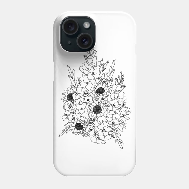 August Birth Month Flower Bouquet Drawing Phone Case by EKA Design