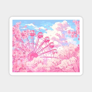 The Ferris Wheel,clouds and pink cherry blossom Magnet