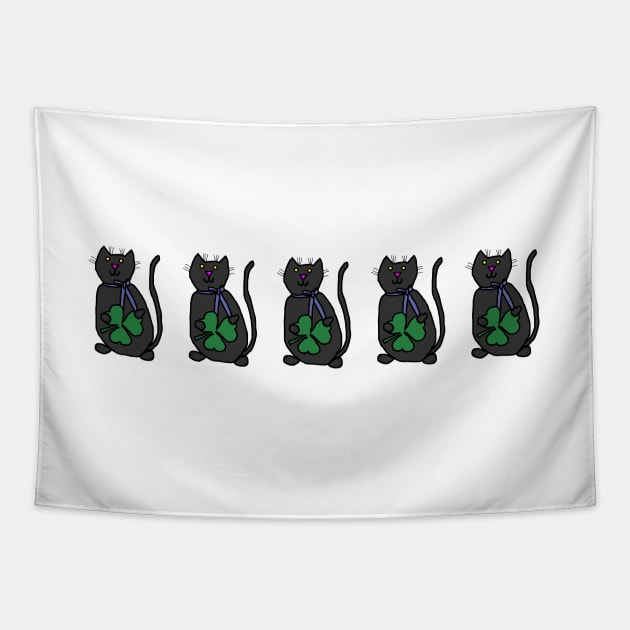 Five Cat Holding Shamrock for St Patricks Day Tapestry by ellenhenryart