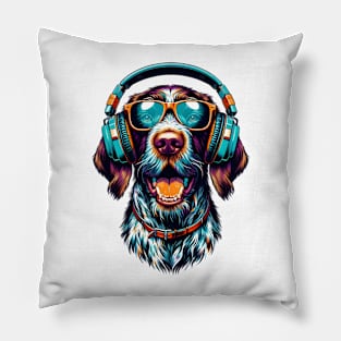 German Wirehaired Pointer Smiling DJ with Dynamic Vibes Pillow