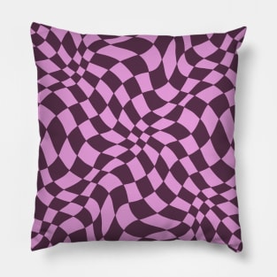 Dark Purple and Pink Distorted Warped Checkerboard Pattern II Pillow