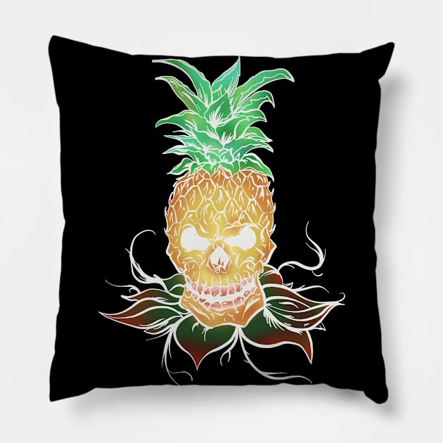 Pineapple Skull White Pillow by Danispolez_illustrations