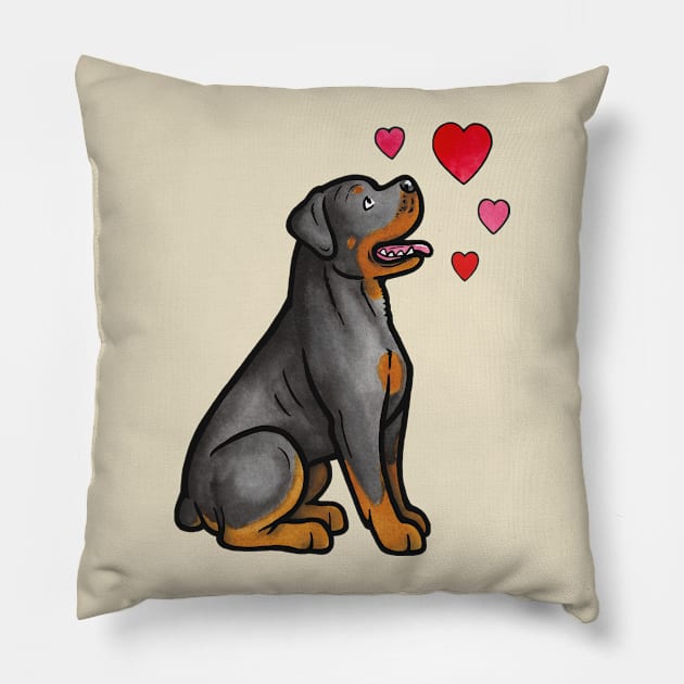 Rottweiler love Pillow by animalartbyjess