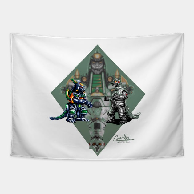 Mechagodzilla VS Dragonzord Tapestry by Casey McCoy ARTS 