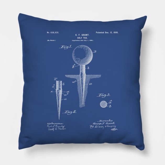 Golf Tee Patent - Golfing Tee Art - Blueprint Pillow by patentpress