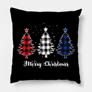 Merry Christmas Trees Red White Blue Plaid Xmas Gift Pillow