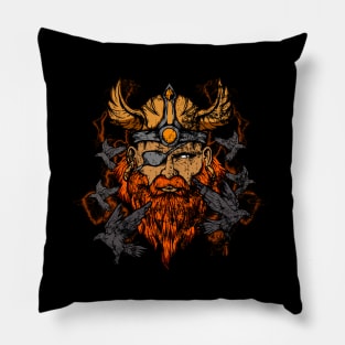 Vintage Odin & Ravens Norse Mythology Distressed Pillow