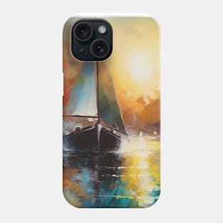 Seascape with a lonely sailboat at sunset. Phone Case