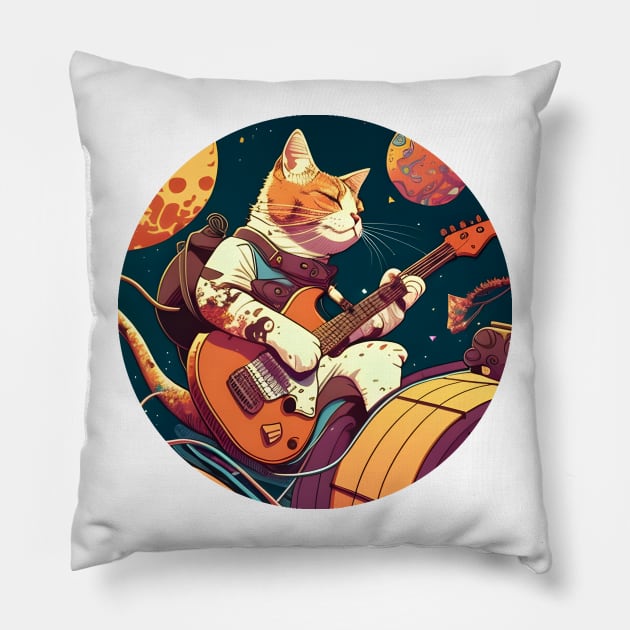 Alone Cool Cat Play Guitar Bass - Cat Lover Pillow by Synithia Vanetta Williams