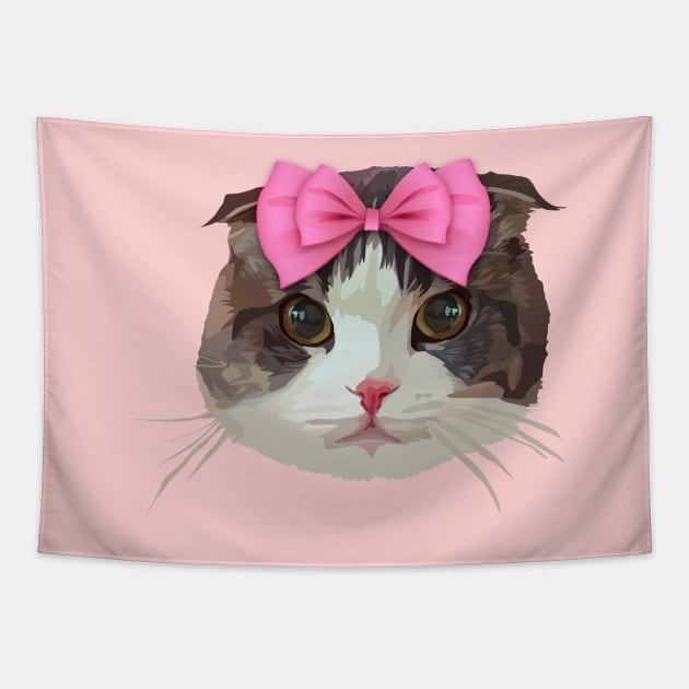 Pink Bow Cat Tapestry by thedailysoe