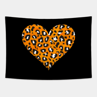 Orange, Black and White Leopard Print Heart Tapestry