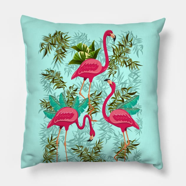 Pink Flamingos Exotic Birds Pillow by BluedarkArt