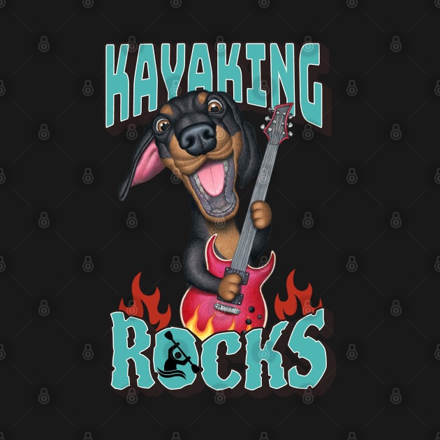 Fun Kayaking Rocks doxie dog on a dachshund rocks tee by Danny Gordon Art