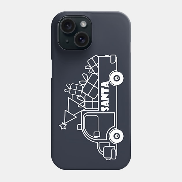 Outline white Christmas truck with gift boxes side view Phone Case by Cute-Design