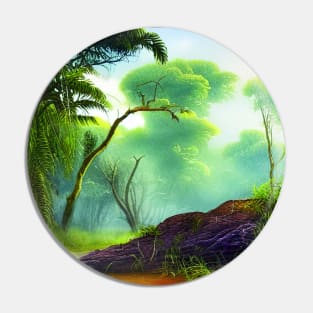 Landscape Painting with Tropical Plants and Lake, Scenery Nature Pin