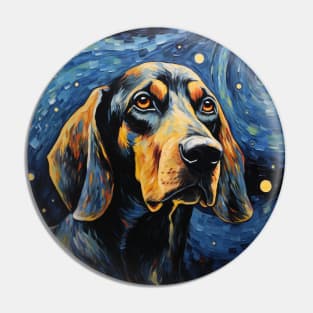 Black and Tan Coonhound Dog Painted in Starry Night style Pin