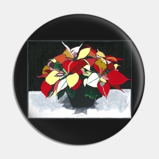 POINSETTIAS - POINSETTIA PAINTING - BLACK, GREY, RED, & GREEN Pin