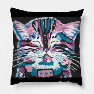 Cute Kitten colorful abstract art painting Pillow