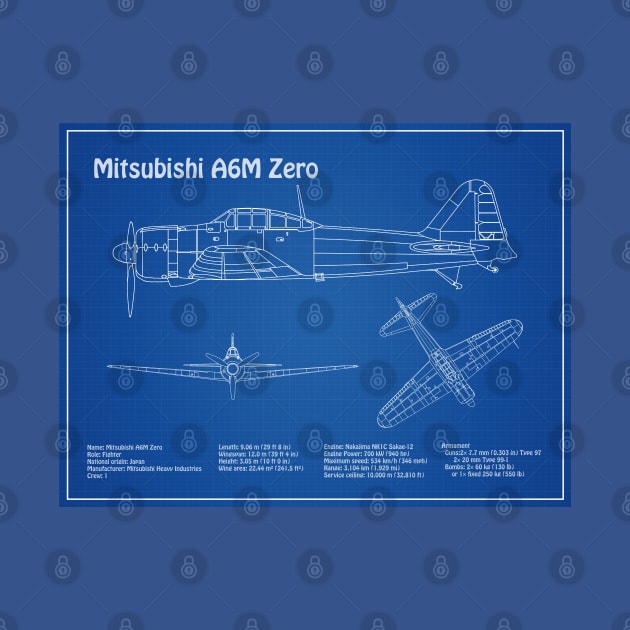 Mitsubishi A6M Zero Airplane Blueprint - AD by SPJE Illustration Photography