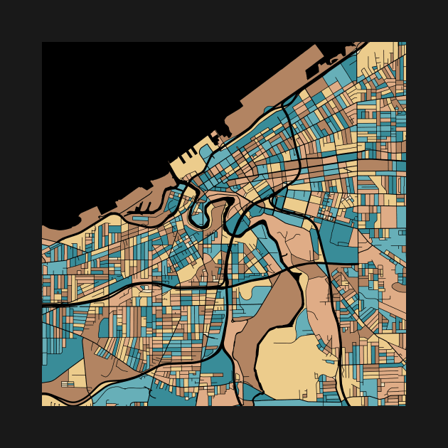 Cleveland Map Pattern in Mid Century Pastel by PatternMaps