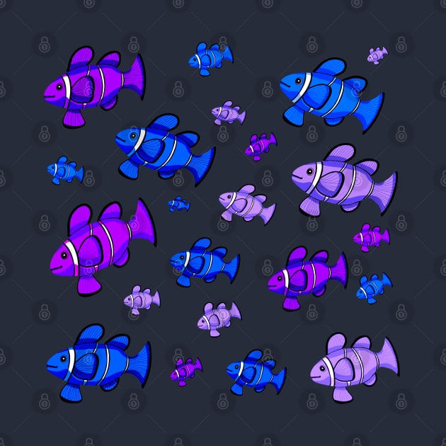 School of Purple & Blue Clownfish by yellowkats