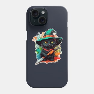 DANGEROUS BLACK CAT WITH WITCH HAT Phone Case