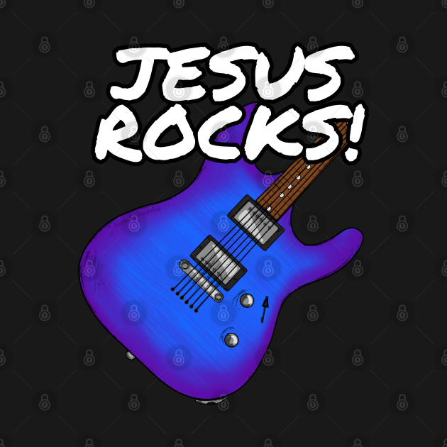 Jesus Rocks Electric Guitar Church Guitarist (Blue)