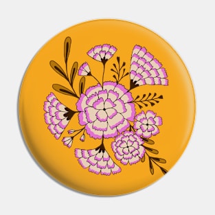 Vintage carnation flowers in mustard yellow and lilac Pin