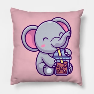 Cute Elephant Drink Boba Milk Tea Cartoon Pillow