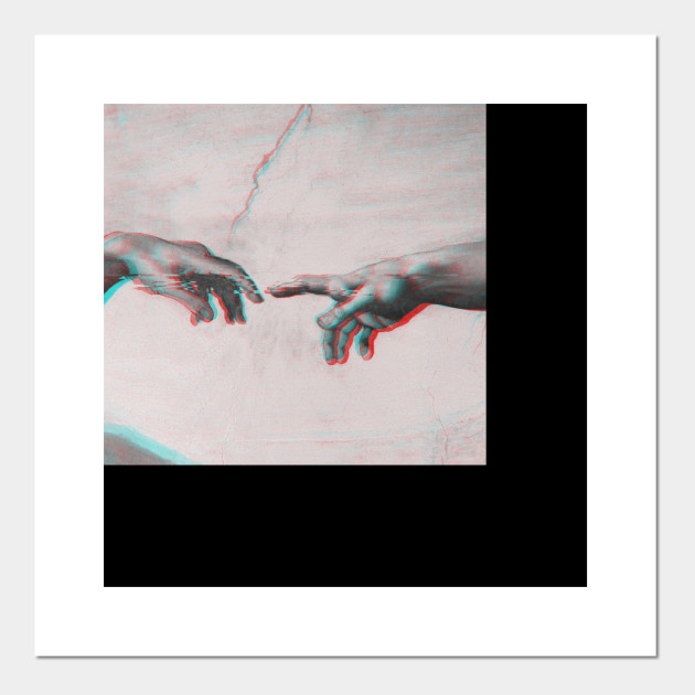 The Creation Of Adam In Glitch Sistine Chapel Near Touching Hands Of God And Adam Red Colorized Glitch Artwork Posters And Art Prints Teepublic