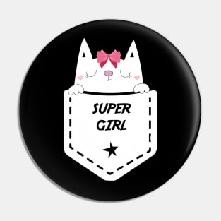 super girl cute cat tshirt Pin