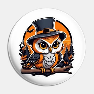 An owl wearing a hat and sitting on a branch Pin