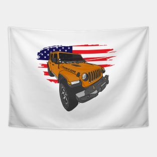 Jeep Wrangler with American Flag - Orange Tapestry