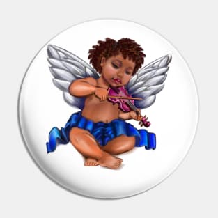 Black Angel playing the violin - Serene sun kissed curly haired Baby cherub angel classical art Pin