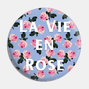 La Vie En Rose on blue - pink scattered vintage roses on blue Pin