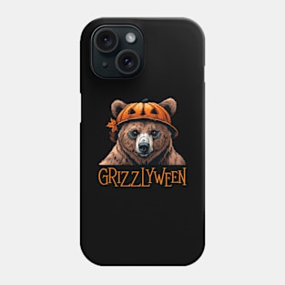 Grizzly with Pumpkin Head - Grizzly Bear Halloween Phone Case