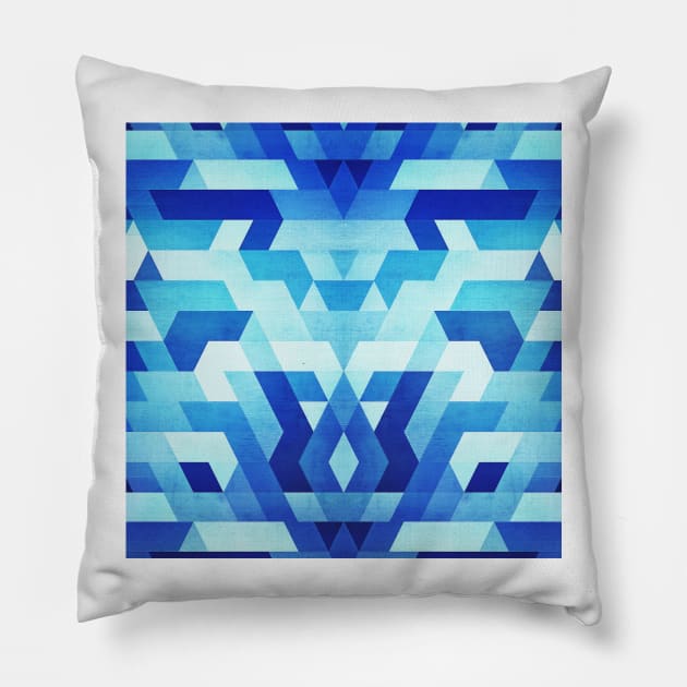 Abstract geometric triangle pattern (futuristic future symmetry) in ice blue Pillow by badbugs