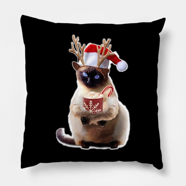 Siamese Cat Cats Reindeer Deer Christmas Xmas Drinking Pillow by Random Galaxy