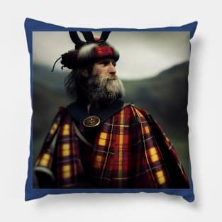 Scottish Highlander in Clan Tartan Pillow