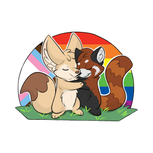 Rainbow Progress Flag - Fennec Fox + Red Panda Hug T-Shirt