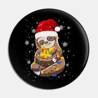 Cute Sloth In Santa Hat Christmas Lights Gift Pin